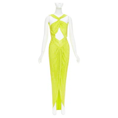 Pre-owned Alexandre Vauthier Rare  Couture Aw2023 Strass Crystal Neon Yellow Cut Out Gown