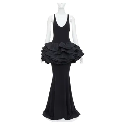 Pre-owned Alexandre Vauthier Rare  Couture Black Scoop Ruffle Peplum Evening Gown Dress
