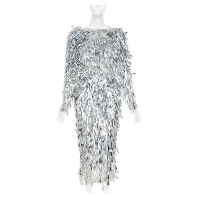 Pre-owned Alexandre Vauthier Rare  Couture Maison Lesage Bead Feathered Pailette Dress In Gray