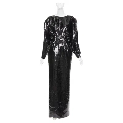 Pre-owned Alexandre Vauthier Rare  Couture Runway Black Sequin Batwing Drape Gown Dress