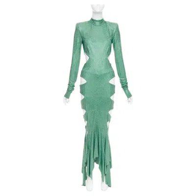 Pre-owned Alexandre Vauthier Rare  Couture Runway Strass Crystal High Neck Cut Out Gown In Blue