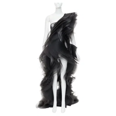 Pre-owned Alexandre Vauthier Rare  Couture Ss2014 Runway Black Stiff Tulle Train Gown