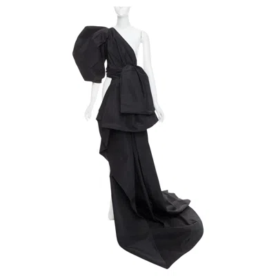 Pre-owned Alexandre Vauthier Rare  Couture Ss2017 Runway Black Tafetta Bustle Train Top
