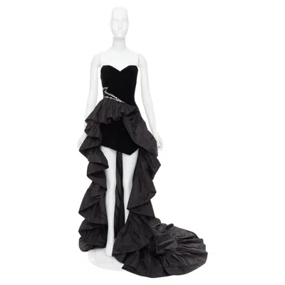 Pre-owned Alexandre Vauthier Rare  Couture Ss2017 Runway Black Velvet Crystal Ruffle Gown