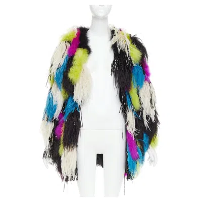 Pre-owned Alexandre Vauthier Rare  Couture Ss2022 Runway Maison Lemarie Feather Tinsel Coat In Sand