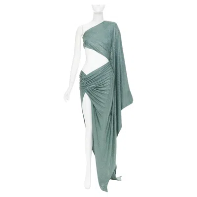 Pre-owned Alexandre Vauthier Rare  Couture Strass Crystal Cut Out Asymmetric Drape Dress In Gray