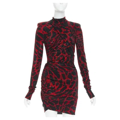 Pre-owned Alexandre Vauthier Red Black Giraffe Crystal Strass Encrusted Jersey Mini Dress