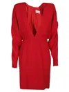 Alexandre Vauthier Bold V-neck Waistband Detail Long Sleeves Dress In Red