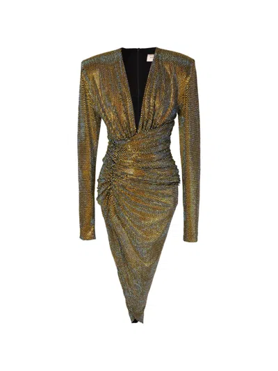 Alexandre Vauthier Rhinestone-embellished Draped Dress In Brown