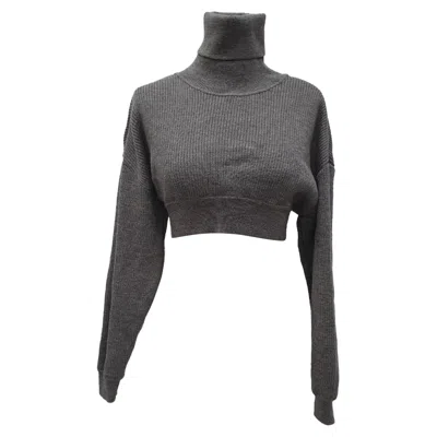 Alexandre Vauthier Rib Knit Cropped Sweater In Grey Wool In Black