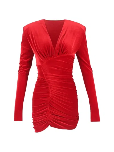 Pre-owned Alexandre Vauthier Ruched Long-sleeve Mini Dress In Red