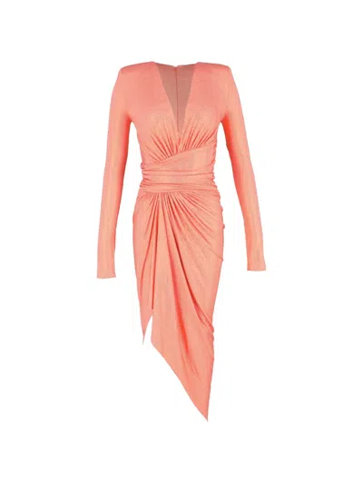 Pre-owned Alexandre Vauthier Ruched Metallic Maxi Dress In Orange