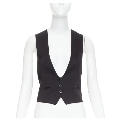 Pre-owned Alexandre Vauthier Runway Black Silky 3 Buttons Slit Pocket Waist Coat Vest