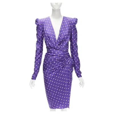 Pre-owned Alexandre Vauthier Runway Purple Polka Dot Puff Shoulder Wrapped Dress Fr34 Xs