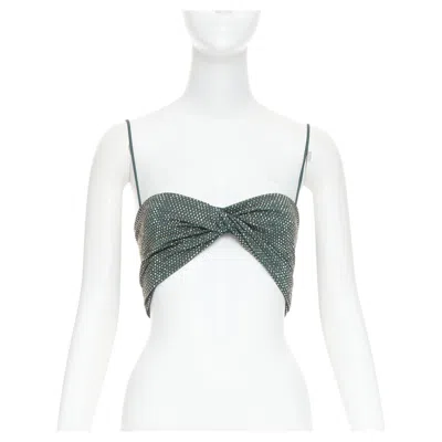 Pre-owned Alexandre Vauthier Sage Green Strass Crystal Encrusted Twist Cropped Top