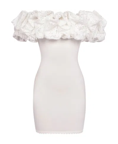 Alexandre Vauthier Sangallo Knitted Ruffled Mini Dress In White