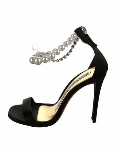 Pre-owned Alexandre Vauthier Satin Crystal Embellishments Sandals In Black