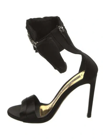 Pre-owned Alexandre Vauthier Satin Crystal Embellishments Sandals In Black