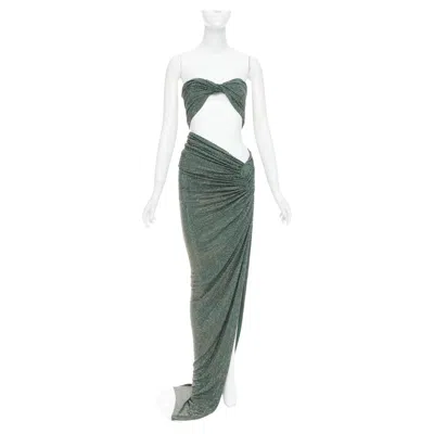 Pre-owned Alexandre Vauthier Scarabeus Strass Crystal Cut Out Twisted Bust Low Waist Gown In Gray