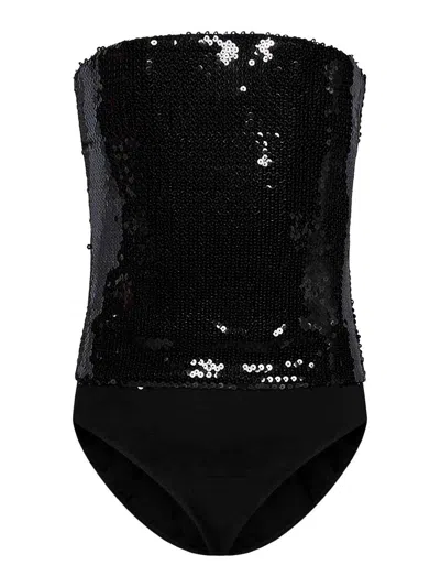ALEXANDRE VAUTHIER SEQUIN-EMBELLISHED BODYSUIT IN BLACK