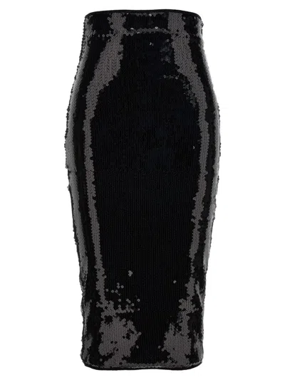 ALEXANDRE VAUTHIER SEQUINED BLACK MIDI SKIRT WITH ZIP CLOSURE