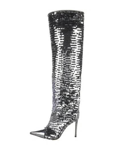 Pre-owned Alexandre Vauthier Sequins Patterned Boots In Silver