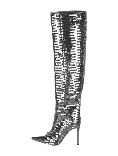 Pre-owned Alexandre Vauthier Sequins Patterned Boots In Silver