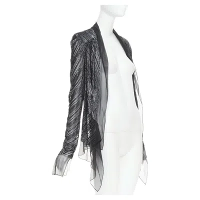 Pre-owned Alexandre Vauthier Sheer Grey Geometric Long Bead Embellished Drape Jacket In Gray