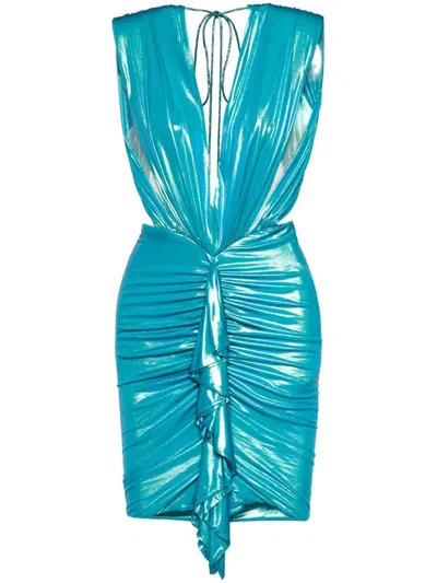 Alexandre Vauthier Short Dress With Ruffles In Blue