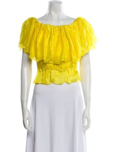 Pre-owned Alexandre Vauthier Silk Bateau Neckline Crop Top In Yellow