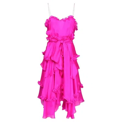 Pre-owned Alexandre Vauthier Silk Chiffon Ruffled Knee Length Dress Fr 42 (us 10) In Purple