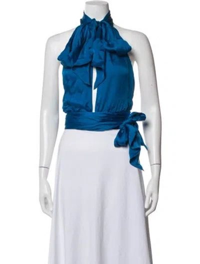 Pre-owned Alexandre Vauthier Silk Halterneck Top In Blue