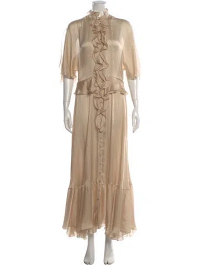 Pre-owned Alexandre Vauthier Silk Long Dress In Neutral