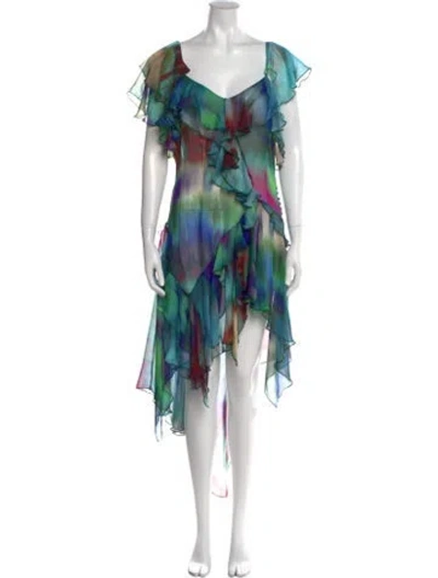 Pre-owned Alexandre Vauthier Silk Long Dress W/ Tags In Blue