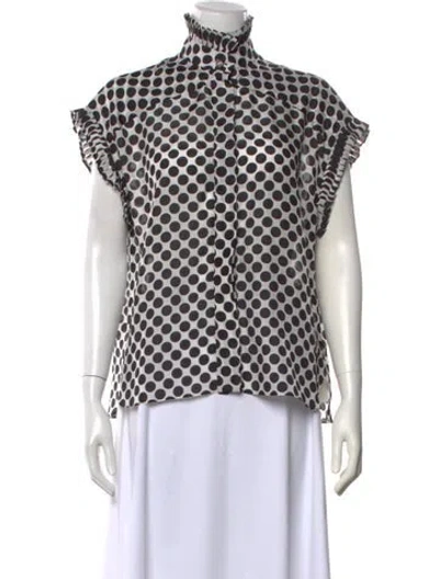Pre-owned Alexandre Vauthier Silk Polka Dot Print Blouse In White