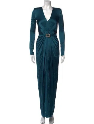 Pre-owned Alexandre Vauthier Silk V-neck Jumpsuit W/ Tags In Blue