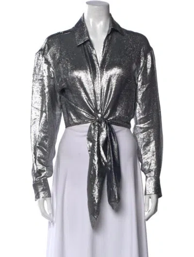 Pre-owned Alexandre Vauthier Silk V-neck Top W/ Tags In Silver