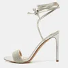 Alexandre Vauthier Silver Leather Crystal Embellished Ankle Wrap Sandals In Silver