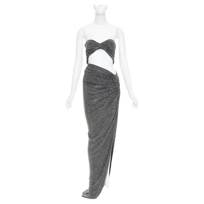 Pre-owned Alexandre Vauthier Silver Strass Crystal Twisted Bust Cut Out Draped Skirt Gown