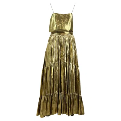 Pre-owned Alexandre Vauthier Spring 2021 Look 6 Lame Set Gold In Brown
