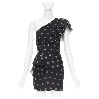 Pre-owned Alexandre Vauthier Ss2019 Black Chiffon Silver Crystal Ruffle One Shoulder Dress