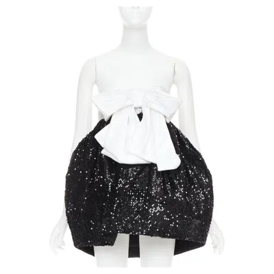 Pre-owned Alexandre Vauthier Ss2019 Runway White Satin Bow Black Sequin Pouf Mini Dress