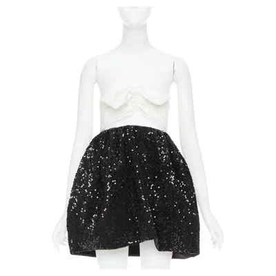 Pre-owned Alexandre Vauthier Ss2019 White Satin Bow Black Sequin Mini Dress