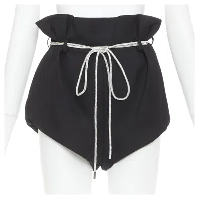 Pre-owned Alexandre Vauthier Ss2021 Runway Black Crepe Silver Crystal Rope Belt Shorts