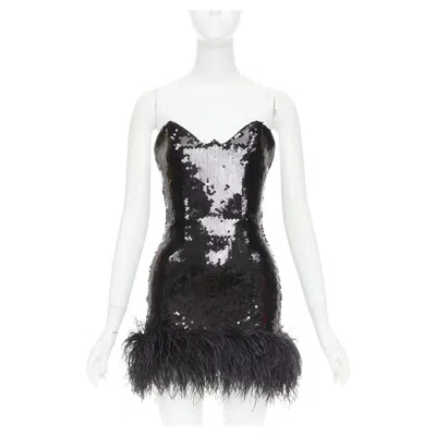 Pre-owned Alexandre Vauthier Ss2022 Runway Black Sequin Pailette Feather Hem Mini Dress