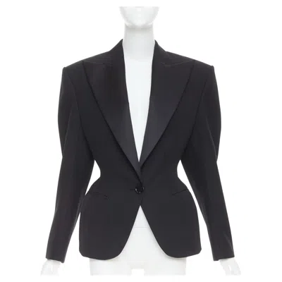 Pre-owned Alexandre Vauthier Ss2024 Black Grain De Poudre Wasp Waist Peak Tuxedo Jacket