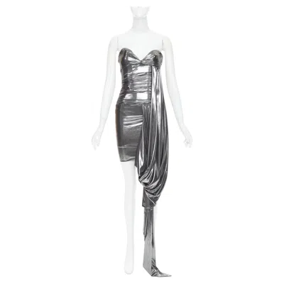 Pre-owned Alexandre Vauthier Ss2024 Runway Metallic Silver Liquid Metal Drape Dress