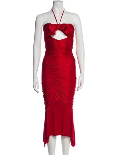 Pre-owned Alexandre Vauthier Strapless Midi Length Dress In Red