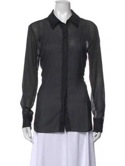 Pre-owned Alexandre Vauthier Striped Long Sleeve Button-up Top In Black