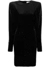 Alexandre Vauthier Crystal Strass Strong-shoulder Long-sleeve Velvet Dress In Black